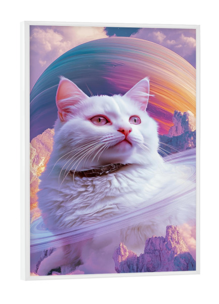 Poster mit weißem Rahmen "Saturn Cat" artboxONE - Tiere,Fiktion - Saturn cat,Black cat,Planets,Galaxy,Surrealism,Surreal,Saturn