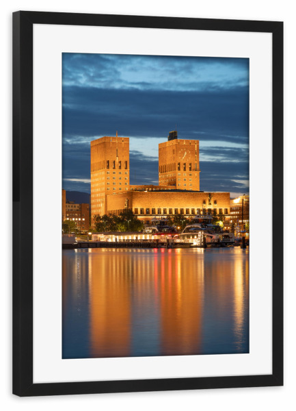 Poster mit Rahmen schwarz "Rathaus Oslo" artboxONE - Architektur