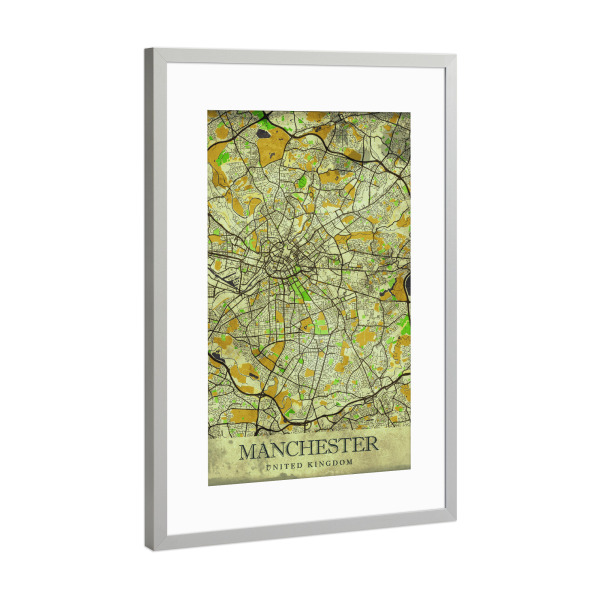 Poster mit Rahmen Silber "Manchester Vintage City Map" artboxONE - Städte / Weitere,Kartografie