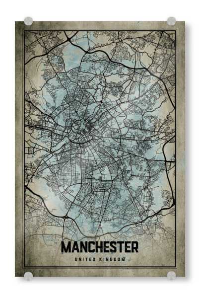 Acrylglasbild "Manchester Retro City" artboxONE - Städte / Weitere,Kartografie