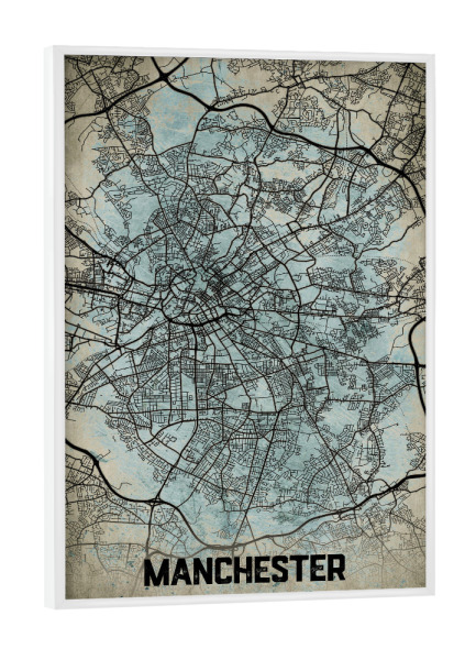 Poster mit weißem Rahmen "Manchester Retro City" artboxONE - Städte / Weitere,Kartografie
