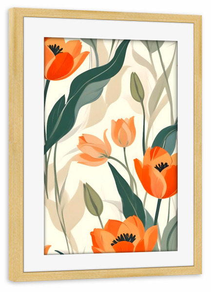 Poster mit Rahmen kiefer "Orangefarbene Tulpen" artboxONE - Floral