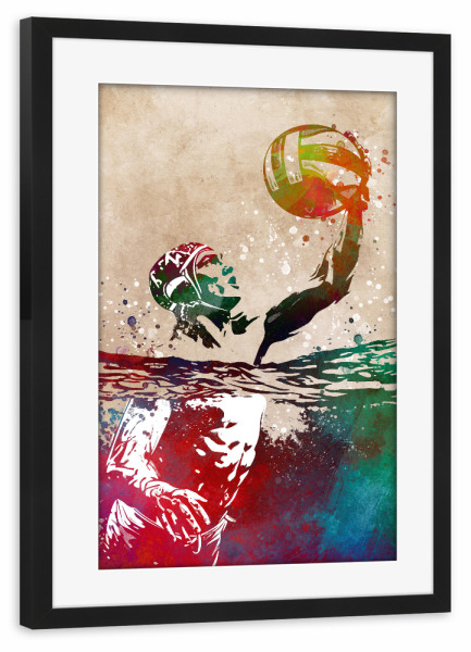 Poster mit Rahmen schwarz "Wasserball-Sportkunst G" artboxONE - Sport,Sport / Motivation - Wasserball,Wasser,Sport,Schwimmen,Spiel