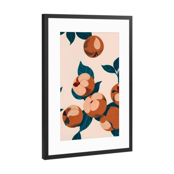 Poster mit Rahmen Schwarz (Metallic) "Halb aufgegessene Pfirsiche" artboxONE - Floral,Essen & Trinken,Essen & Trinken / Obst & Gemüse