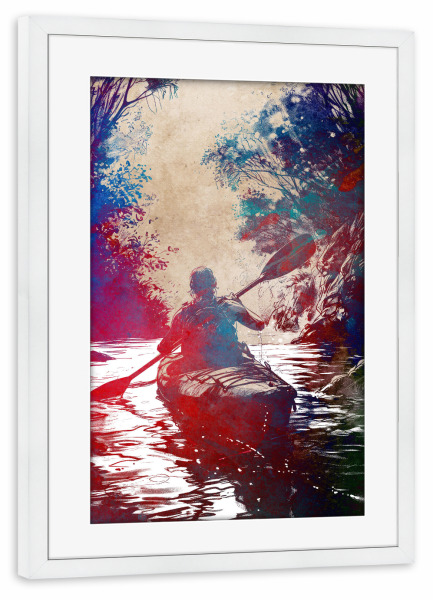 Poster mit Rahmen weiß "Kajaksport Kunst D" artboxONE - Sport,Sport / Sommerspiele - Kajak,Kajakfahren,Wasser,Sport,Grafik