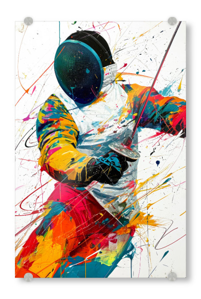 Acrylglasbild "Fechtsportkunst D" artboxONE - Sport,Sport / Motivation - Fechten,Fechter,Zaun,Sport,Aquarell,Kämpfer