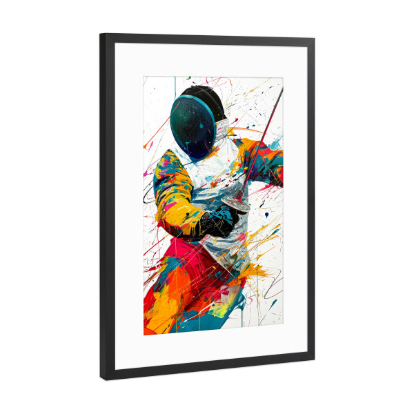Poster mit Rahmen Schwarz (Metallic) "Fechtsportkunst D" artboxONE - Sport,Sport / Motivation - Fechten,Fechter,Zaun,Sport,Aquarell,Kämpfer