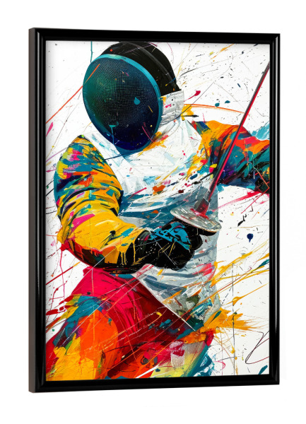 Poster mit schwarzem Rahmen "Fechtsportkunst D" artboxONE - Sport,Sport / Motivation - Fechten,Fechter,Zaun,Sport,Aquarell,Kämpfer