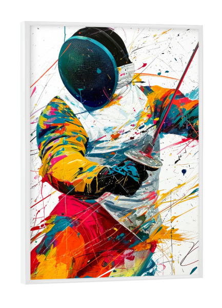 Poster mit weißem Rahmen "Fechtsportkunst D" artboxONE - Sport,Sport / Motivation - Fechten,Fechter,Zaun,Sport,Aquarell,Kämpfer