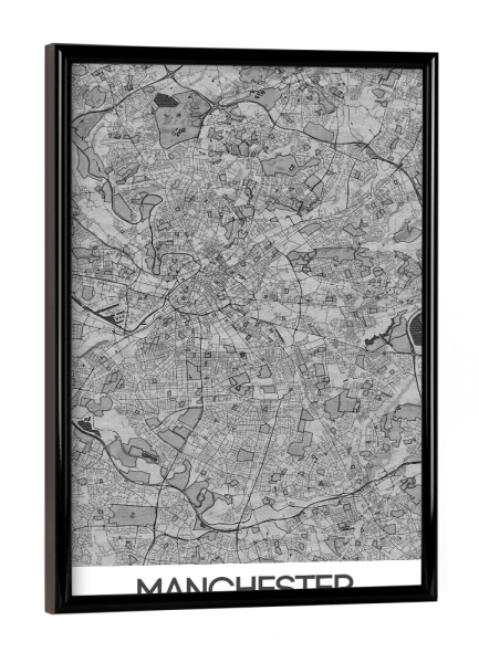 Poster mit schwarzem Rahmen "Manchester Bleistift Map" artboxONE - Schwarzweiß,Städte / Weitere,Kartografie