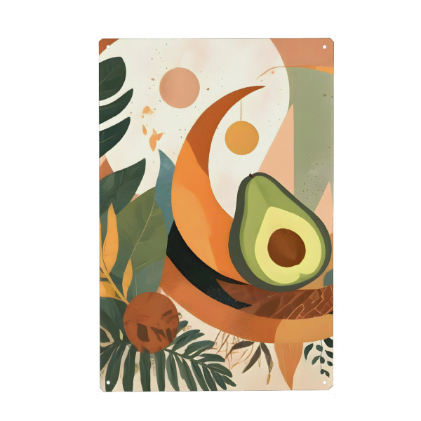 Metall Poster "Mond-Avocado" artboxONE - Floral - Grafikdesign,Früchte,Essen,Vielseitig,Schrullig,Skurril,Zeitgenössisch,Humor,Mond,Weltraum