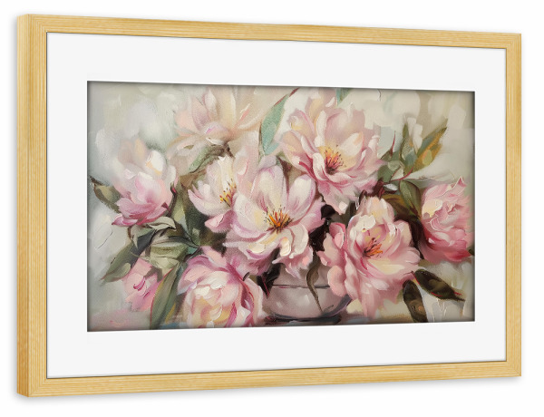 Poster mit Rahmen kiefer "Vintage Pfingstrosen in Vase" artboxONE - Natur,Floral - Pfingstrosen-malerei,Vintage-malerei,Floral,Natur