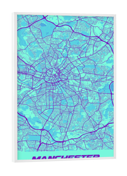 Poster mit weißem Rahmen "Manchester Stadtplan türkis" artboxONE - Städte / Weitere,Kartografie - Manchester,City,Stadt,Karte,England