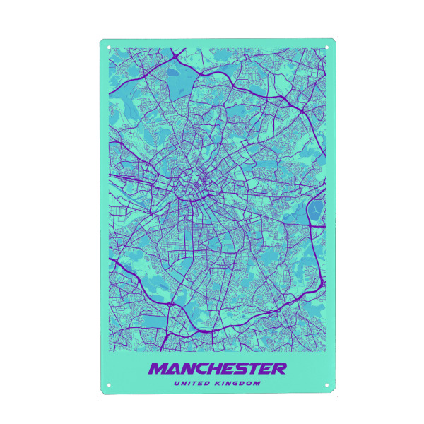 Holzbild "Manchester Stadtplan türkis" artboxONE - Städte / Weitere,Kartografie - Manchester,City,Stadt,Karte,England