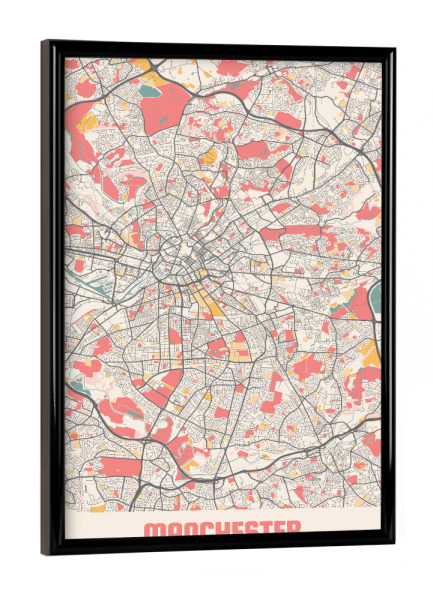 Poster mit schwarzem Rahmen "Manchester Stadt" artboxONE - Städte / Weitere,Kartografie