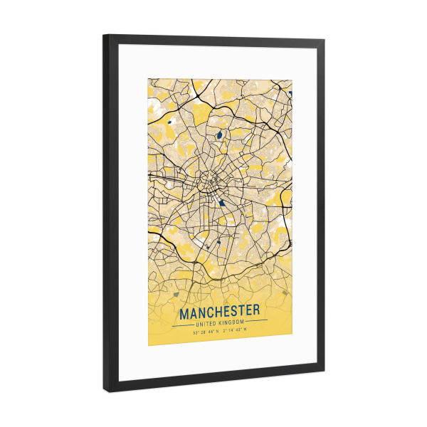 Poster mit Rahmen Schwarz (Metallic) "Stadt Manchester Map" artboxONE - Städte / Weitere,Kartografie