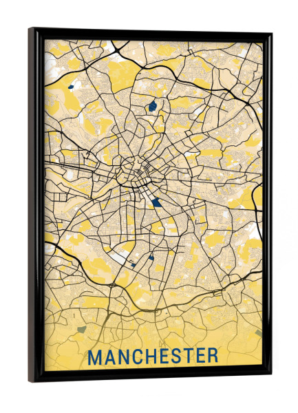 Poster mit schwarzem Rahmen "Stadt Manchester Map" artboxONE - Städte / Weitere,Kartografie