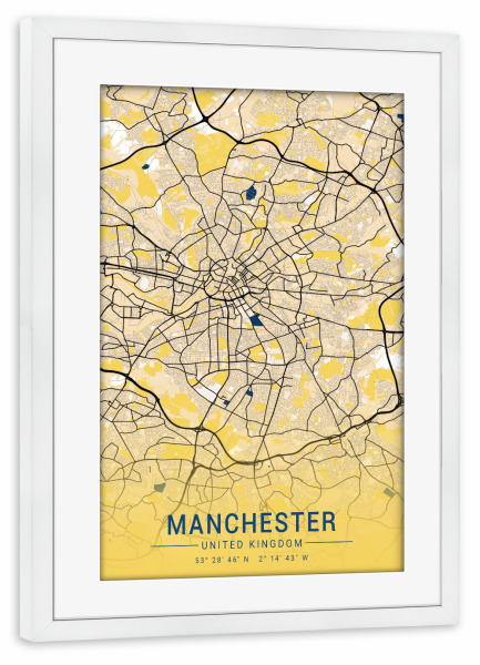 Poster mit Rahmen weiß "Stadt Manchester Map" artboxONE - Städte / Weitere,Kartografie