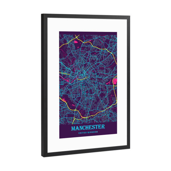 Poster mit Rahmen Schwarz (Metallic) "Map Plan Manchester" artboxONE - Städte / Weitere,Kartografie