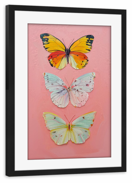 Poster mit Rahmen schwarz "Pink Butterflies Painting" artboxONE - Natur,Tiere - Rosa,Schmetterlinge,Insekten