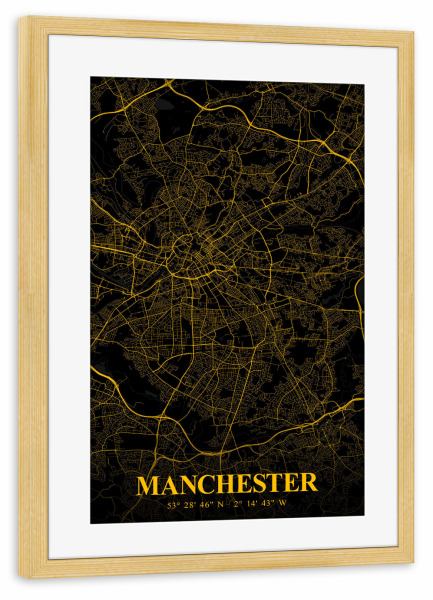 Poster mit Rahmen kiefer "City Map Manchester" artboxONE - Städte / Weitere,Kartografie