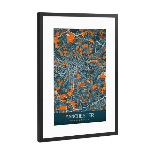 Poster mit Rahmen Schwarz (Metallic) "Manchester Vintage Map" artboxONE - Städte / Weitere,Kartografie
