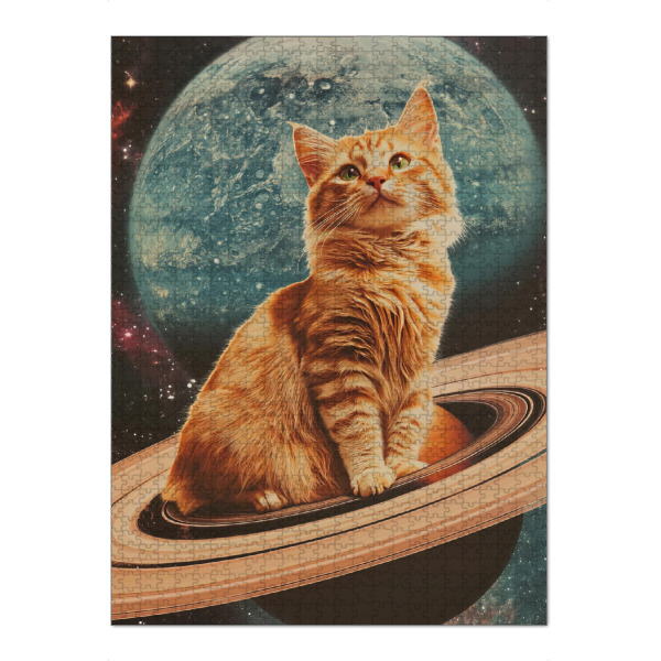 Puzzle Ravensburger "Cat On Saturn" artboxONE - Tiere,Galaxy - Black cat,Planets,Galaxy,Surrealism,Surreal,Saturn,Cat on saturn - Bild black cat