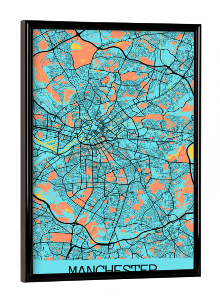 Poster mit schwarzem Rahmen "Manchester als Stadtplan" artboxONE - Städte / Weitere,Kartografie
