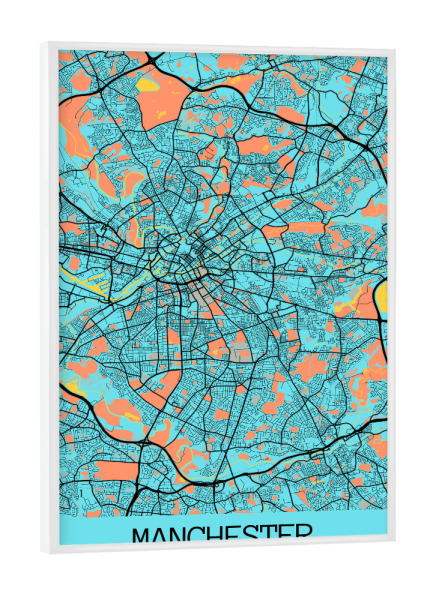 Poster mit weißem Rahmen "Manchester als Stadtplan" artboxONE - Städte / Weitere,Kartografie