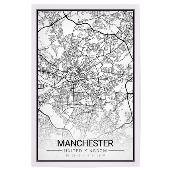 Poster "Stadt Manchester" artboxONE - Schwarzweiß,Städte / Weitere,Kartografie