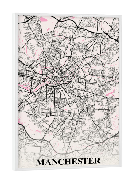 Poster mit weißem Rahmen "Map Manchester" artboxONE - Städte / Weitere,Kartografie