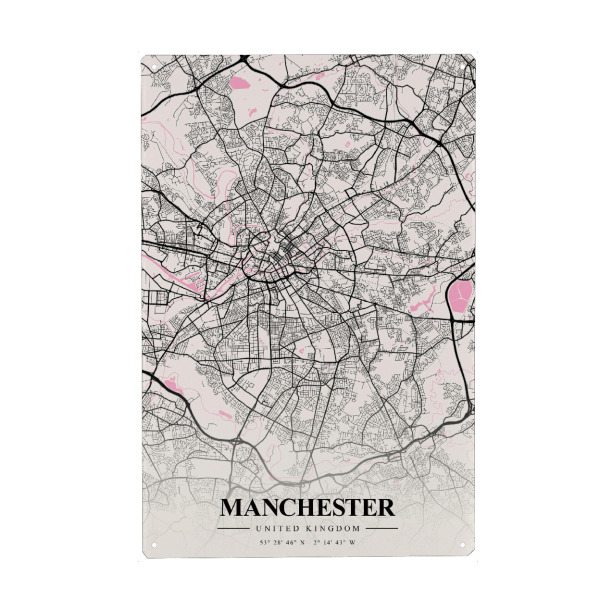 Metall Poster "Map Manchester" artboxONE - Städte / Weitere,Kartografie