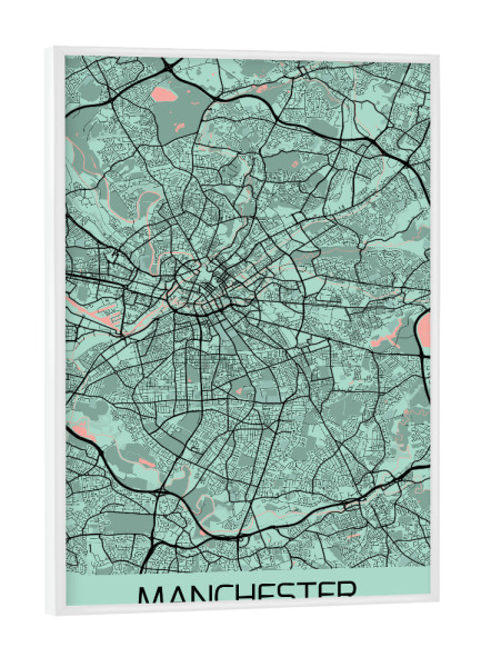 Poster mit weißem Rahmen "Stadt Map Manchester" artboxONE - Städte / Weitere,Kartografie