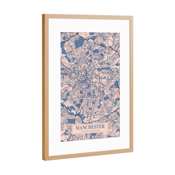 Poster mit Rahmen Kupfer "Manchester Stadt Map" artboxONE - Städte / Weitere,Kartografie