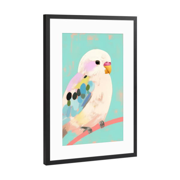 Poster mit Rahmen Schwarz (Metallic) "Wellensittich Pastell" artboxONE - Natur,Tiere