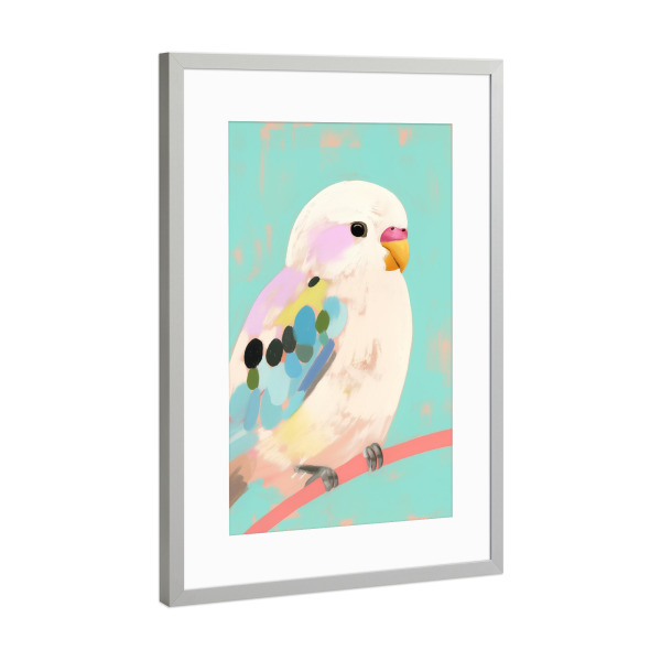 Poster mit Rahmen Silber "Wellensittich Pastell" artboxONE - Natur,Tiere