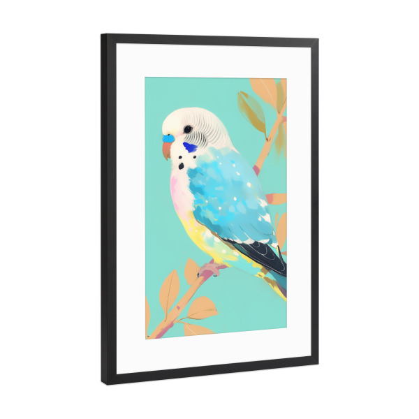 Poster mit Rahmen Schwarz (Metallic) "Wellensittich Portrait" artboxONE - Natur,Tiere,Abstrakt