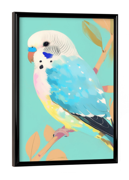 Poster mit schwarzem Rahmen "Wellensittich Portrait" artboxONE - Natur,Tiere,Abstrakt