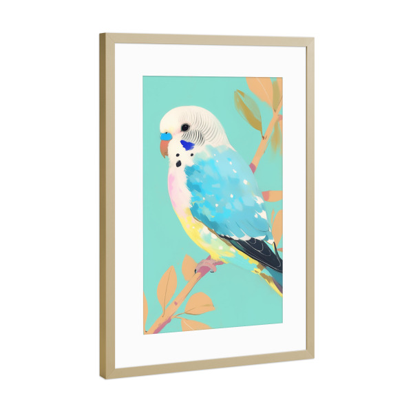 Poster mit Rahmen Gold "Wellensittich Portrait" artboxONE - Natur,Tiere,Abstrakt