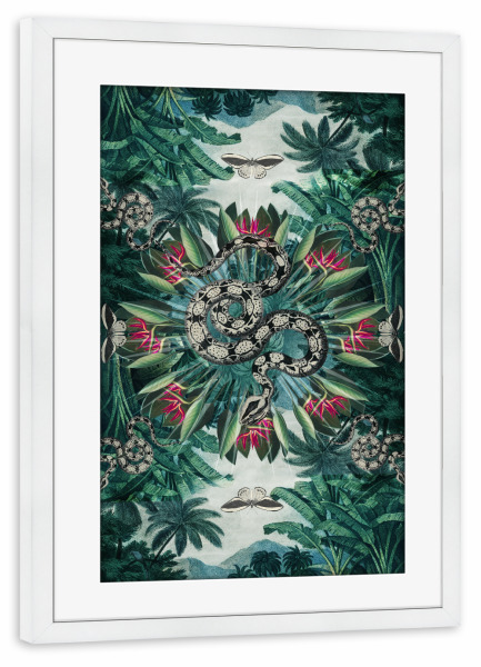 Poster mit Rahmen weiß "Tropical Snake Mandala" artboxONE - Natur,Floral,Tiere,Reise / Afrika,Reise / Asien