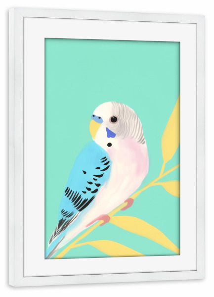 Poster mit Rahmen weiß "Wellensittich Liebhaber" artboxONE - Natur,Tiere,Abstrakt