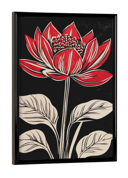 Poster mit schwarzem Rahmen "Lotus woodcut" artboxONE - Floral - Lotus woodcut,Floral,Flowers,Floral decoration,Floral art,Red flowers