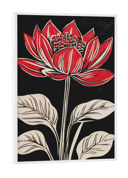 Poster mit weißem Rahmen "Lotus woodcut" artboxONE - Floral - Lotus woodcut,Floral,Flowers,Floral decoration,Floral art,Red flowers