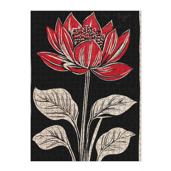 artboxONE Puzzle "Lotus woodcut" artboxONE - Floral - Lotus woodcut,Floral,Flowers,Floral decoration,Floral art,Red flowers - Bild lotus woodcut
