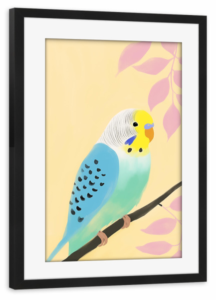 Poster mit Rahmen schwarz "Wellensittich Pastell Traum" artboxONE - Natur,Tiere,Abstrakt