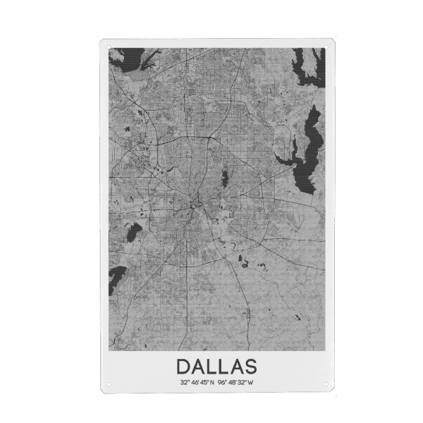 Metall Poster "Dallas Bleistift Map" artboxONE - Städte / Weitere,Kartografie
