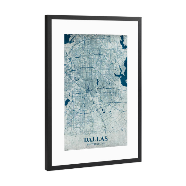 Poster mit Rahmen Schwarz (Metallic) "Vintage City Dallas" artboxONE - Städte / Weitere,Kartografie
