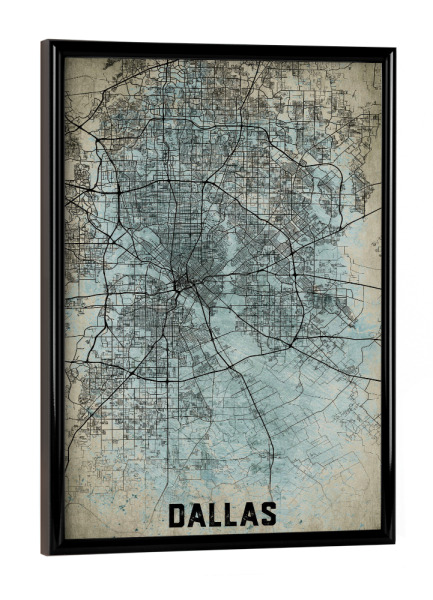 Poster mit schwarzem Rahmen "Dallas Retro City" artboxONE - Städte / Weitere,Kartografie