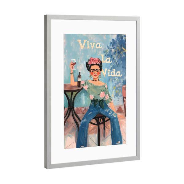 Poster mit Rahmen Silber "Viva Frida Kahlo" artboxONE - Typografie,Floral,Menschen