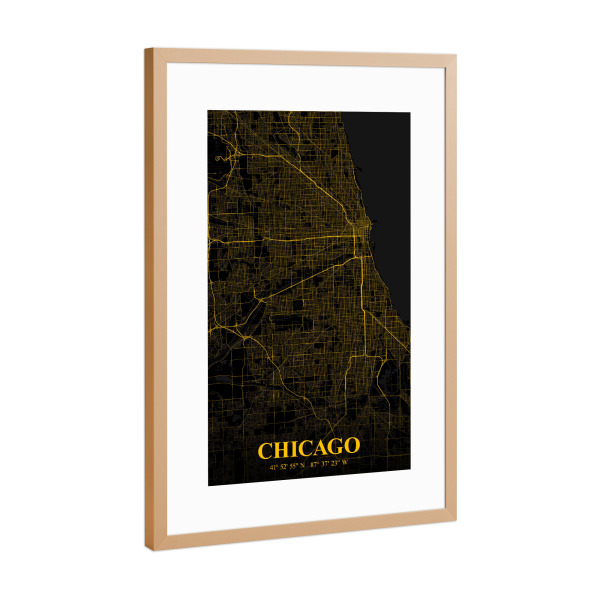 Poster mit Rahmen Kupfer "Chicago Stadtplan" artboxONE - Städte / Chicago,Kartografie